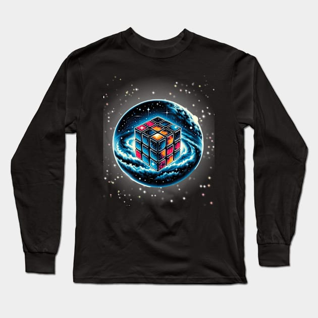 Cosmo-Abstract Rubiks Cube Art Long Sleeve T-Shirt by mieeewoArt